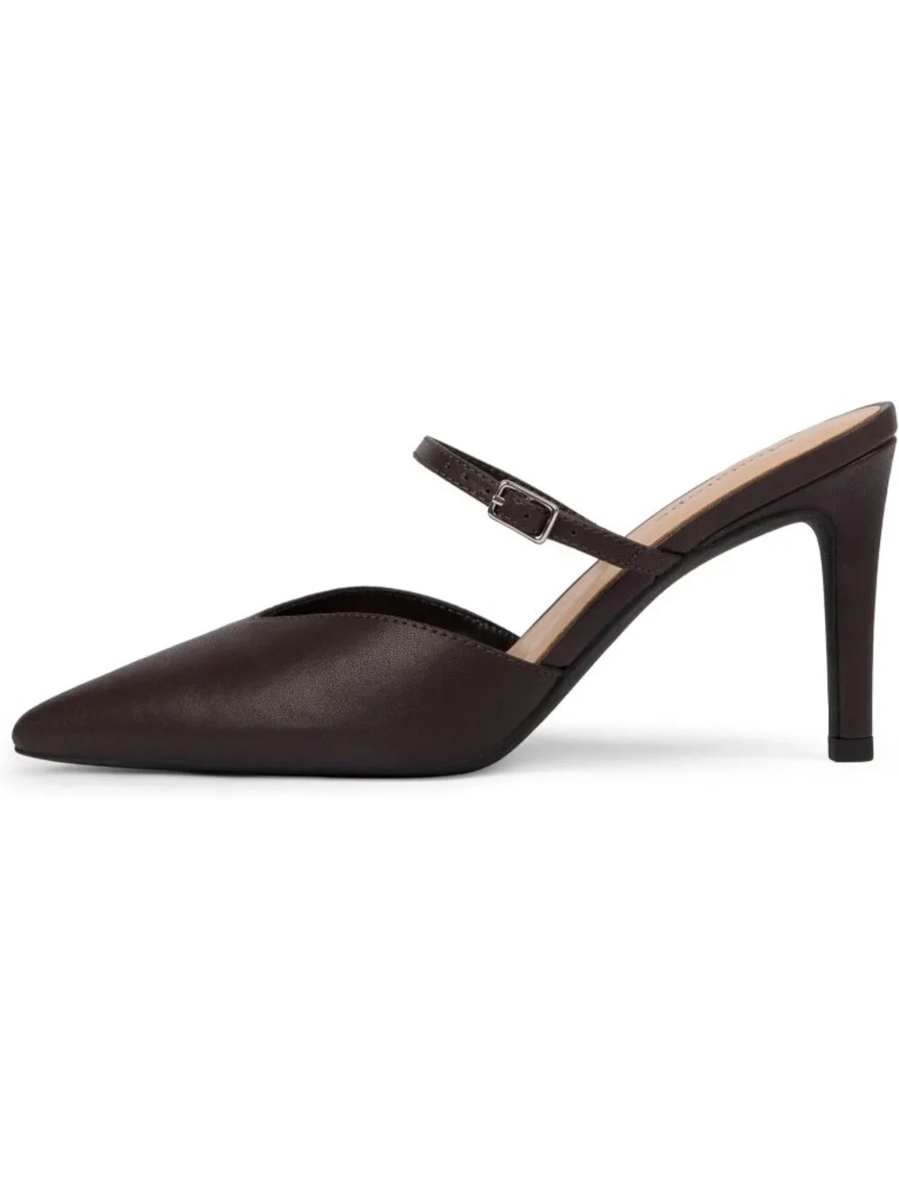 Women's Chocolate Pointed Toe Ankle Strap Stiletto Heels Party Mules Sandals